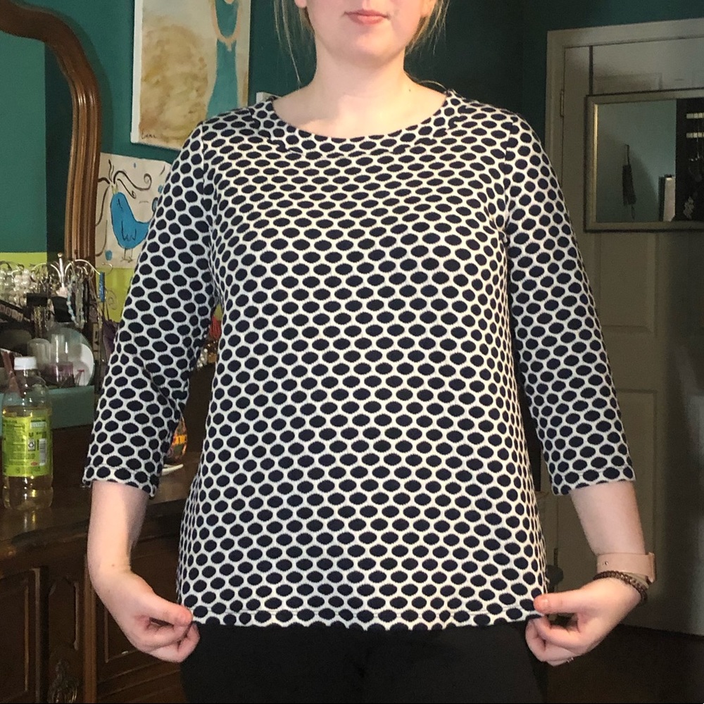 Kim Rogers White Blouse with Navy Blue polka dots